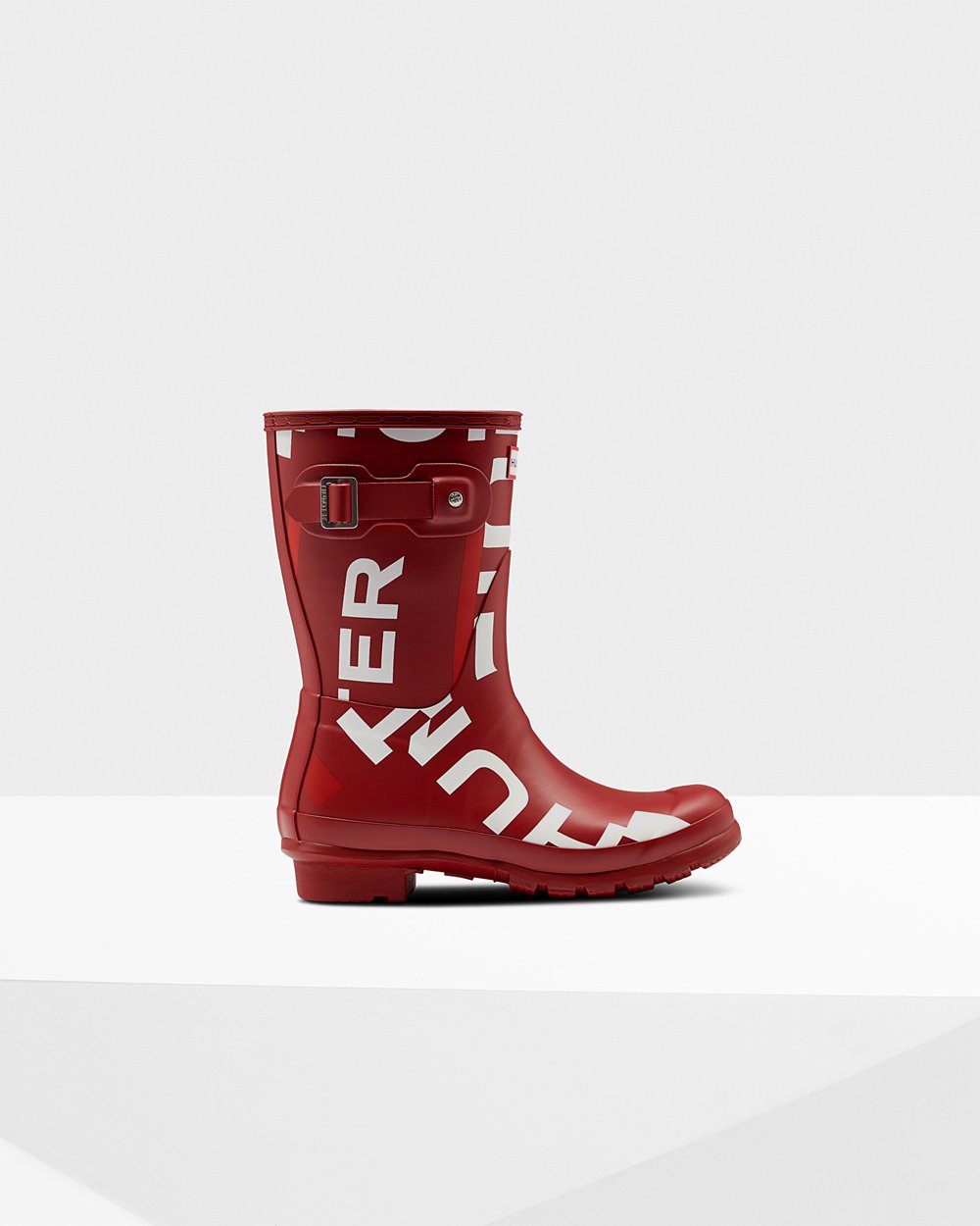 Hunter Mujer Original Exploded Logo - Botas de Lluvia Gris Rojas - 465-HXPBTC